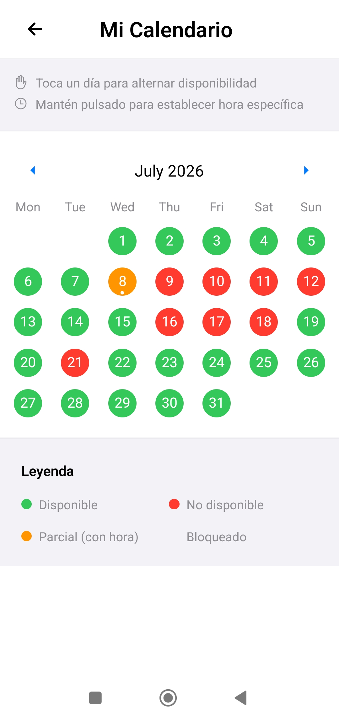 Mi Calendario - Vista personal del calendario